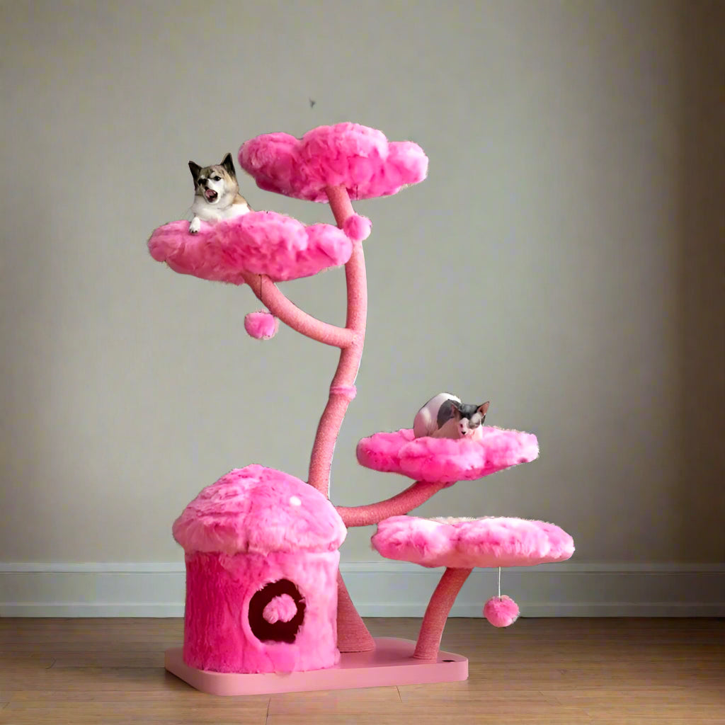 63"H Pink Modern Cat Tree 