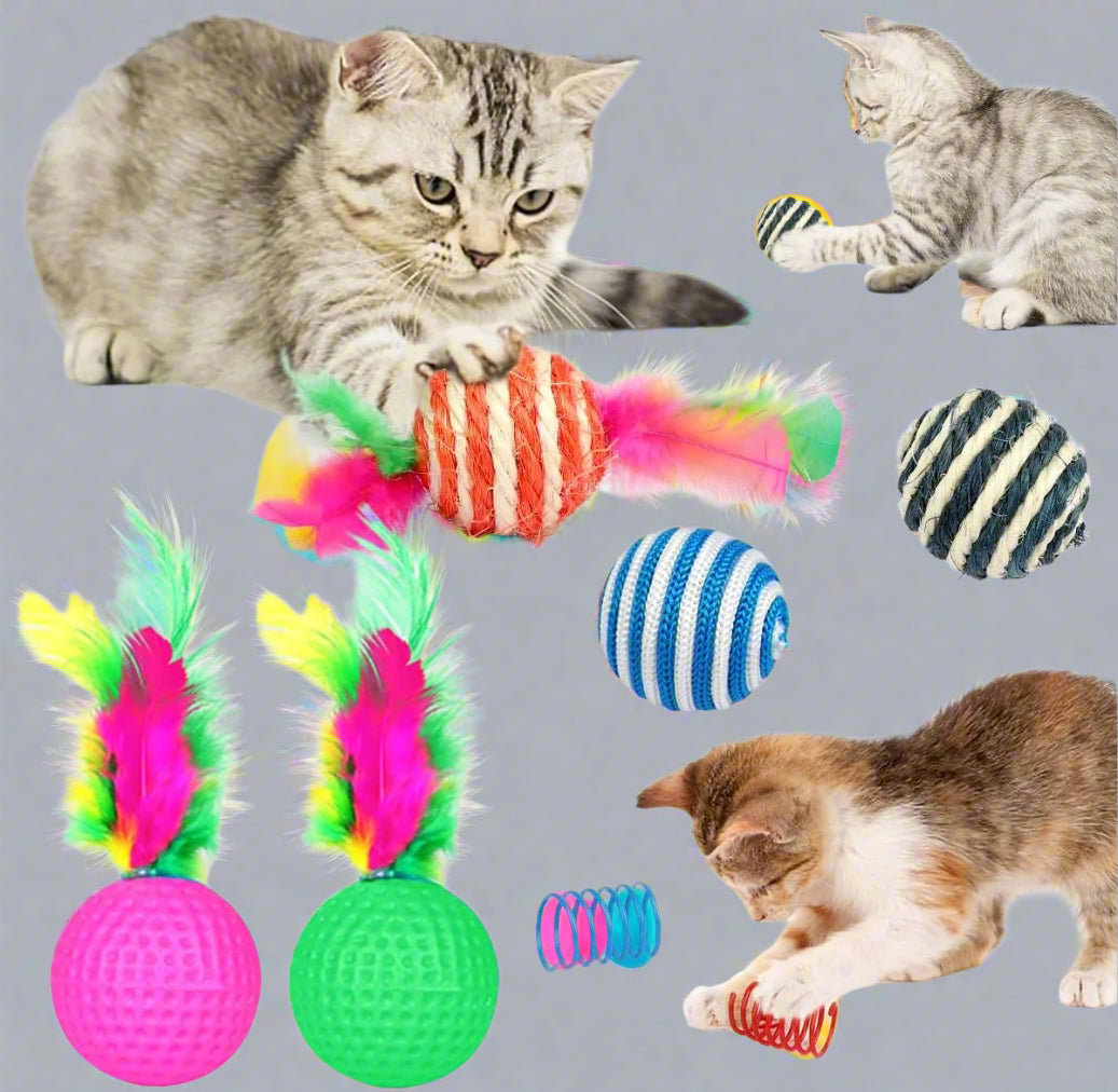 32 Pcs Cat Toys Kitten Toys, Interactive Variety Catnip Toys with Collapsible Rainbow Tunnel, Cat Feather Teaser Crinkle Balls Spring Toy for Cat, Kitty, Puppy