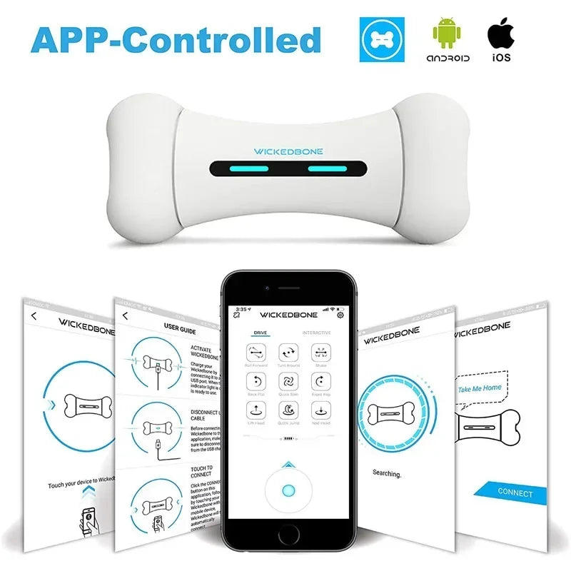 Wickedbone Smart Automatic & Interactive Bone Toys for Dogs and Cats App Control Safe & Durable Keep Your Pets Entertained