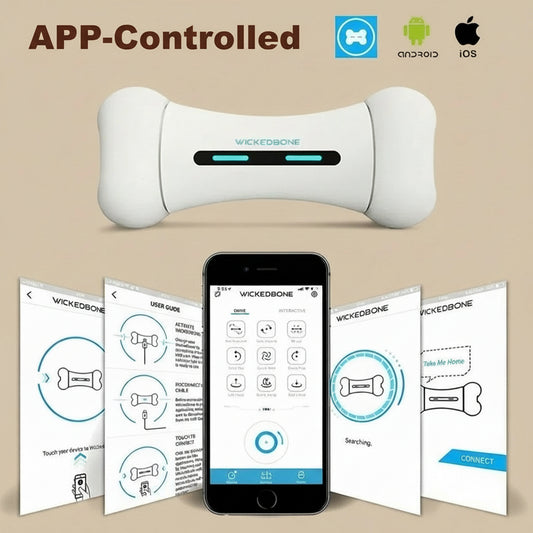 Wickedbone Smart Automatic & Interactive Bone Toys for Dogs and Cats App Control Safe & Durable Keep Your Pets Entertained