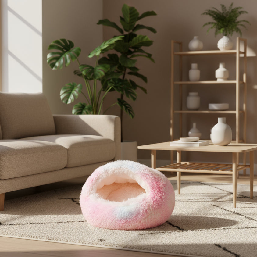 Plush Pet Cat Bed round Cat Cushion Cat House 2 in 1 Warm Cat Basket Pet Sleep Bag Cat Nest Kennel for Small Dog Cat Dog Bed