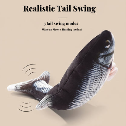 Cat toy shaped like a fish with a swinging tail on a beige background