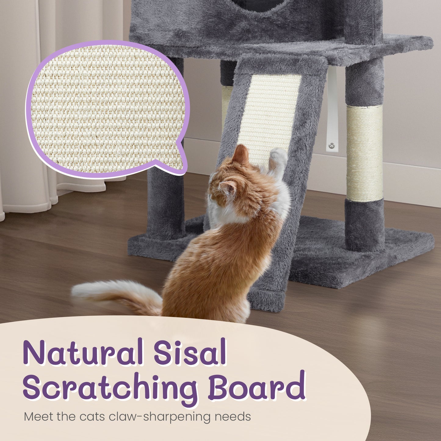 47inch Dark Grey Cat Scratcher Trapezoidal Cat House Cat Climbing Frame