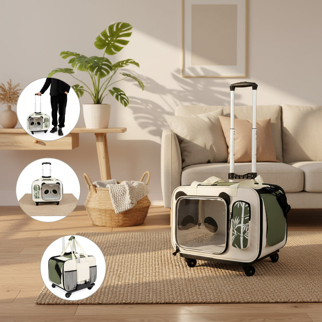 Foldable Pet Dog Cat Trolley Stroller with 4 Universal Wheels Animal Travel Shoulder Carrier House Suitcase for Small Pets