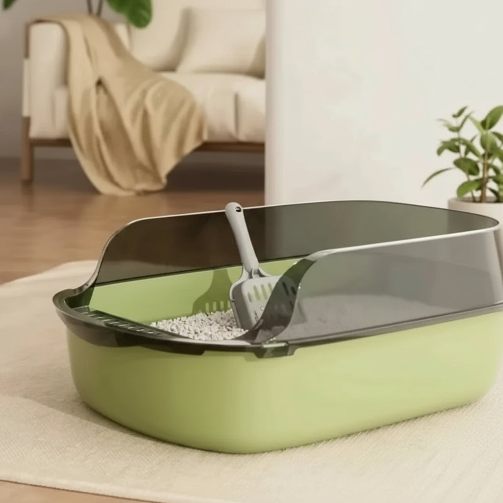 Open Cat Litter Box Thickening Kitty Sandbox Semi-Enclosed High Side Splashproof Pet Bedpans with Litter Scoop Cat Supplies