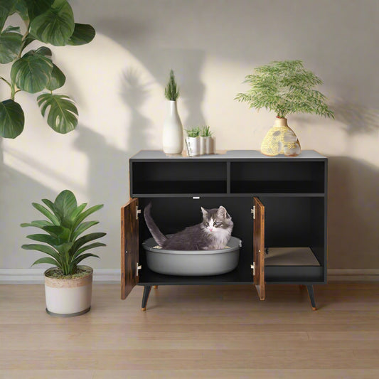 Cat Litter Box Enclosure with Storage Compartments and Pet Scratcher