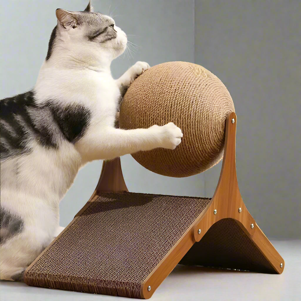 Cat Grabbing Board Wooden Cat Climbing Frame Vertical Scratch Resistant Cat Toy Rotating Sisal Rope Cat Grabbing Ball Cat Tower