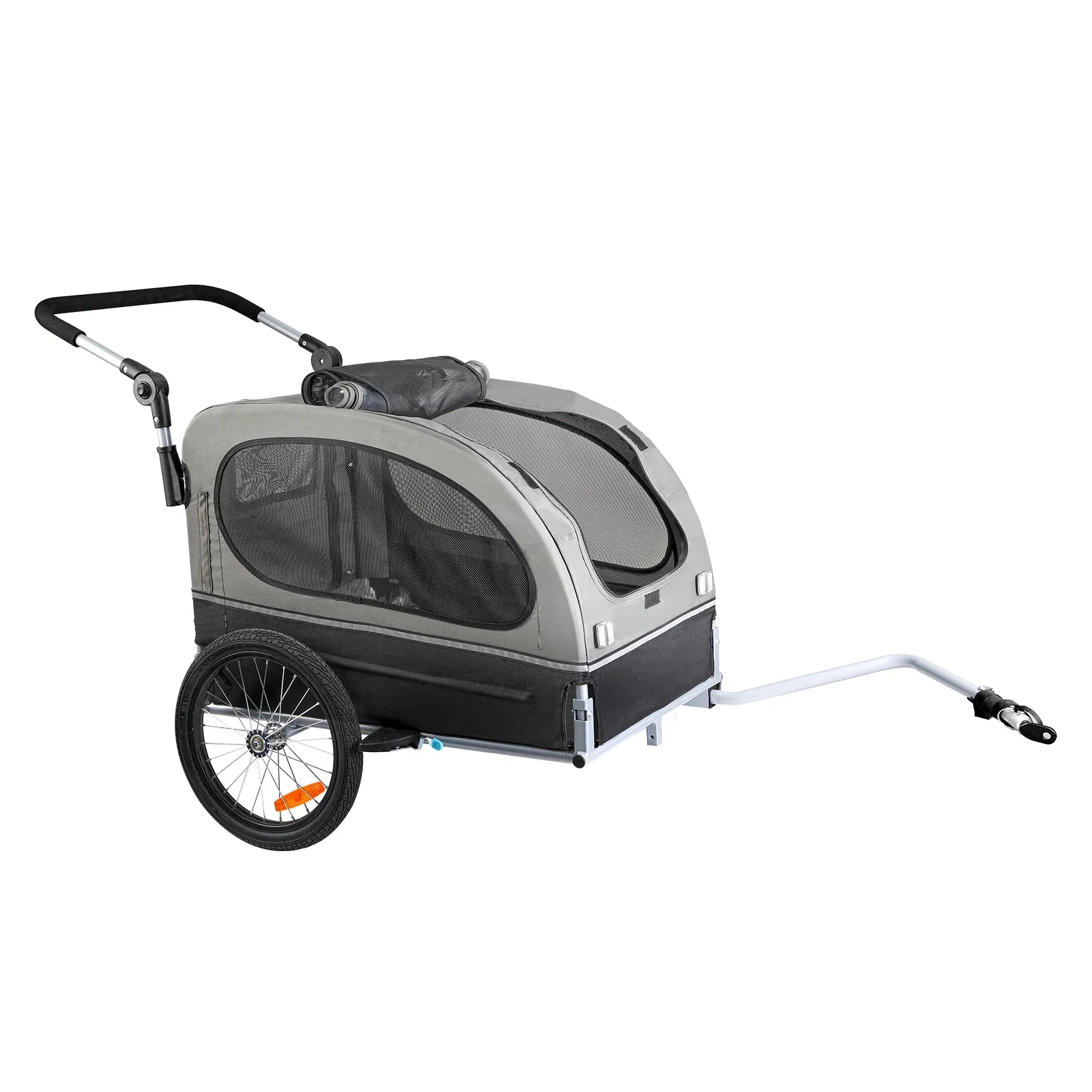 Dog Bike Trailer, Supports up to 88 Lbs, 2-In-1 Pet Stroller Cart Bicycle Carrier, Easy Folding Cart Frame with Quick Release Wheels, Universal Bicycle Coupler, Reflectors, Flag, Black/Gray