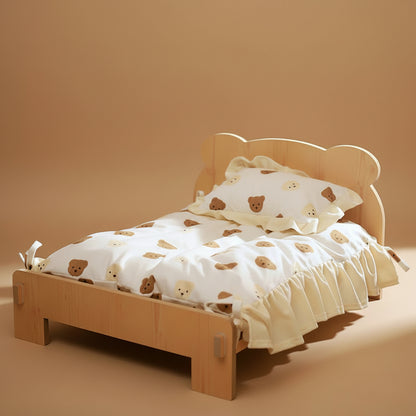 Cat Bed Wooden Cat and Dog Bed with Teddy Bear Pattern Indoor Pet Furniture Floor to Ceiling Bed(20*11Inch)Comfortable Durable