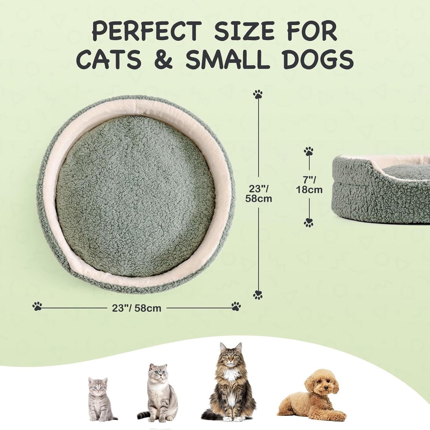 Soft & Comfortable Pet Bed - 23" Round Plush Bed with Reversible Cushion, Machine Washable for Small Dogs and Indoor Cats