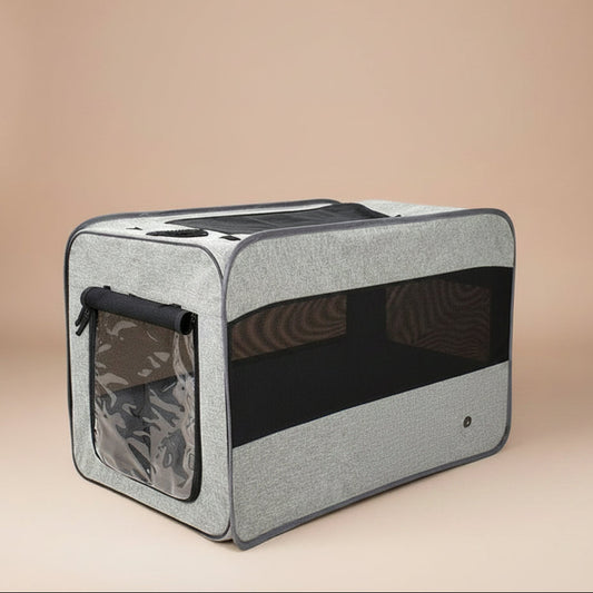 Pet carrier with beige background