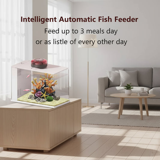 Automatic Fish Feeder Aquarium Automatic Food Dispenser USB Rechargeable Auto Fish Food Dispenser with Timer LCD Display