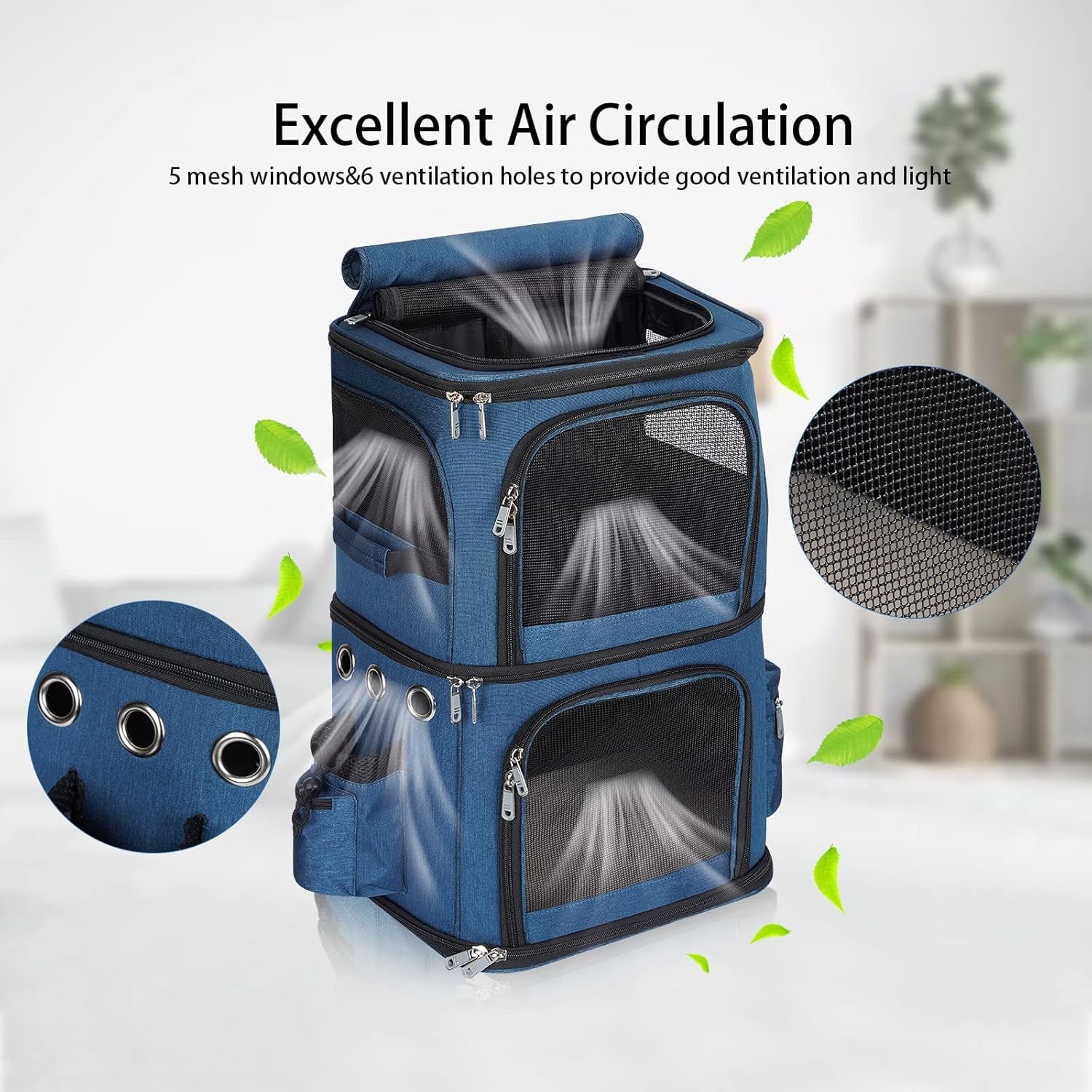 Double-Compartment Pet Carrier Backpack for Small Cats and Dogs, Cat Travel Carrier for 2 Cats, Perfect for Traveling/Hiking/Camping, Blue