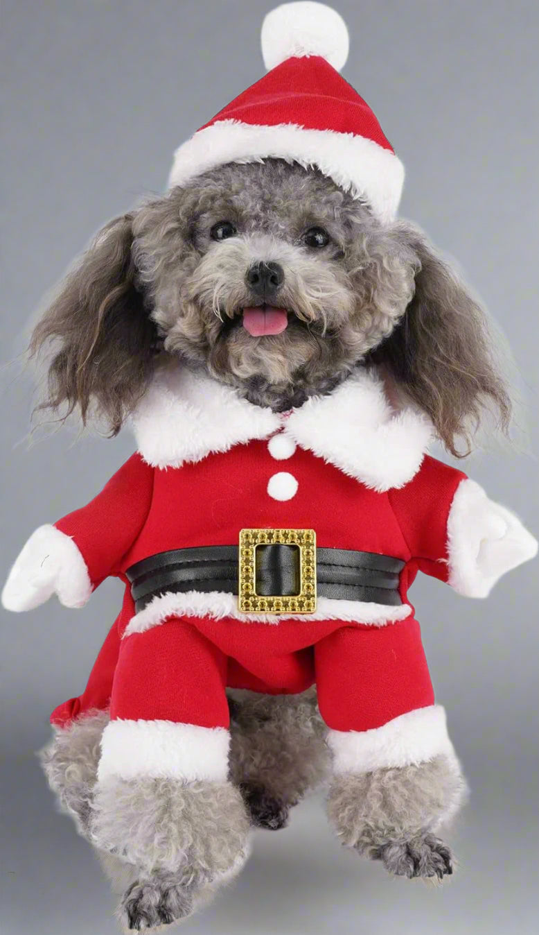Dog Cat Christmas Santa Claus Costume, Funny Pet Cosplay Outfits with a Cap, Puppy Fleece Warm Apparel Clothes for Xmas (XL Size)