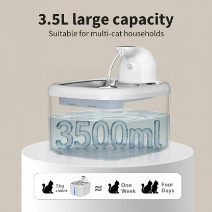 Pet water fountain with 3500ml capacity on a blue water background