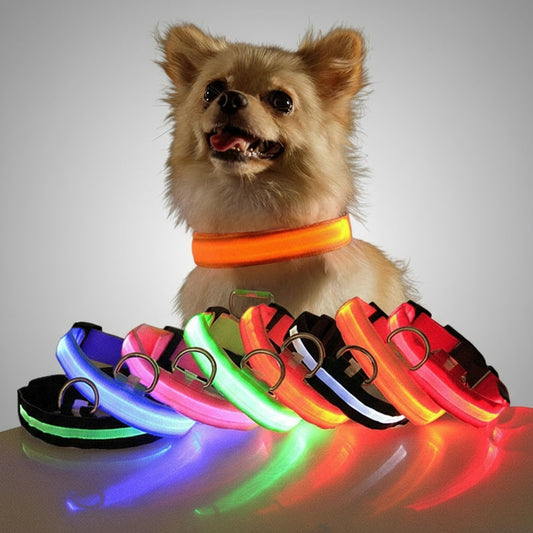 LED Adjustable Dog Collar Blinking Flashing Light up Glow Pets Safety Waterproof