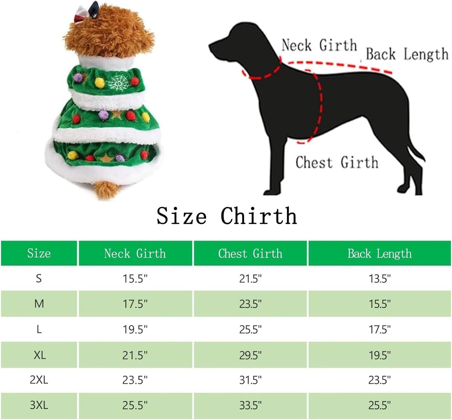 Dog Cloak Pet Winter Clothes Christmas Tree Coat Cute and Warm Dog Costumes (Green, S)