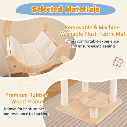 4-In-1 Large Wooden Cat Tower with Space Capsule Nest for Indoor Cats