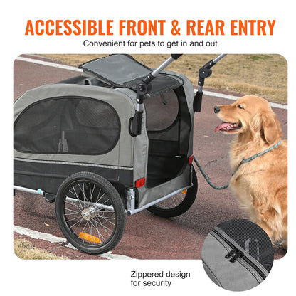 Dog Bike Trailer, Supports up to 88 Lbs, 2-In-1 Pet Stroller Cart Bicycle Carrier, Easy Folding Cart Frame with Quick Release Wheels, Universal Bicycle Coupler, Reflectors, Flag, Black/Gray