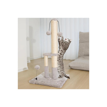 Tall Cat Scratching Post, Double Lower Posts Extra Stable Cat Post Tree Scratcher with Sisal Rope and Teasing 4 Balls Total Large Base