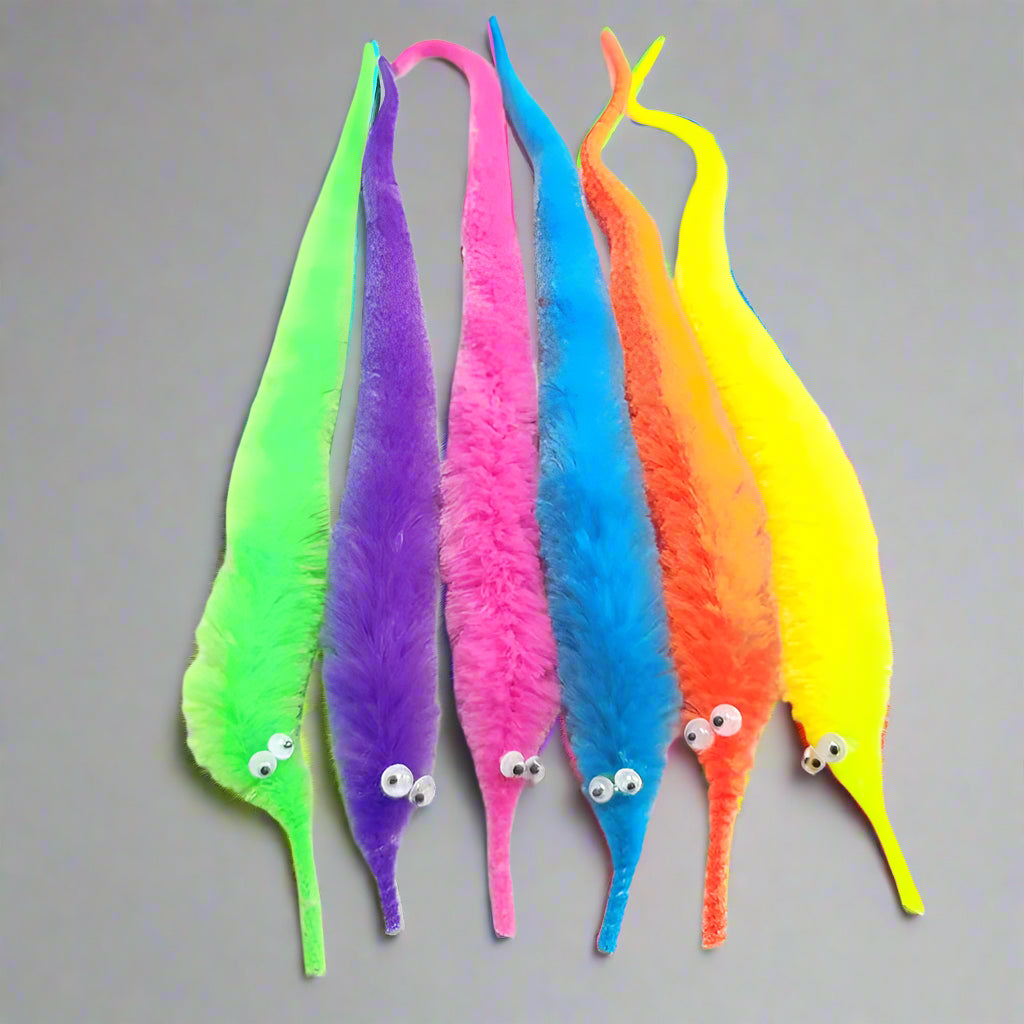 60 Pack Fuzzy Worm Toys String Pets Fuzzy Worms on String Bulk Trick Toy Party Favors for Kid Cat (12 Colors)