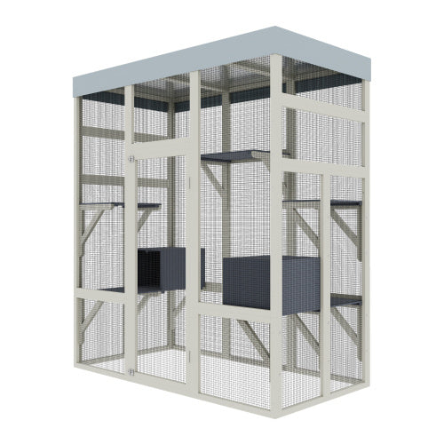 62.6" Gray Wooden Catio Outdoor Pet Enclosure with Waterproof Top - Spacious and Secure Cat House &amp; Small Animal Cage with Black Rust-proof Metal Wire