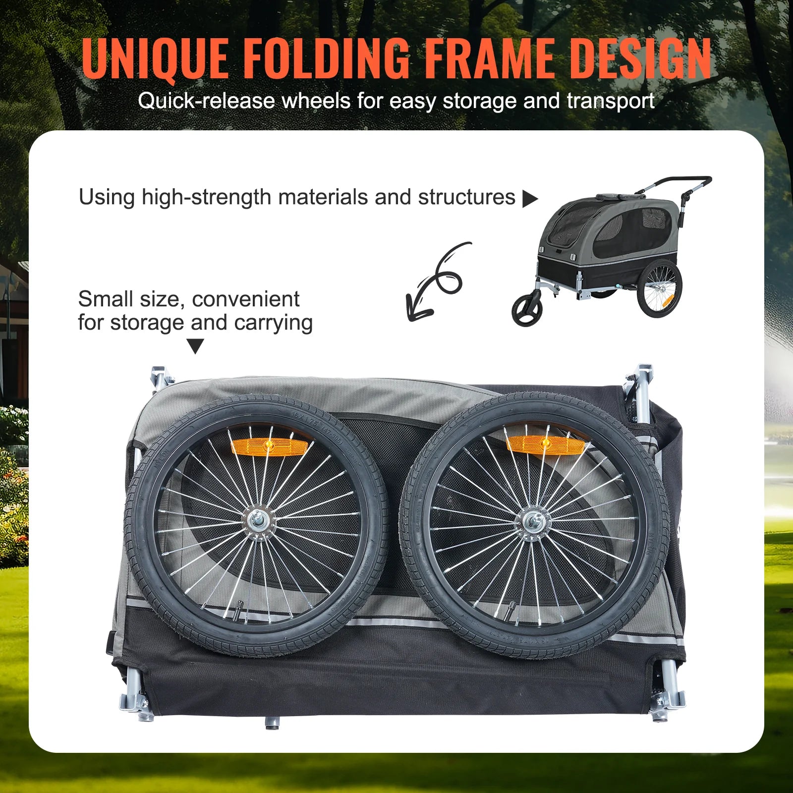 Dog Bike Trailer, Supports up to 88 Lbs, 2-In-1 Pet Stroller Cart Bicycle Carrier, Easy Folding Cart Frame with Quick Release Wheels, Universal Bicycle Coupler, Reflectors, Flag, Black/Gray