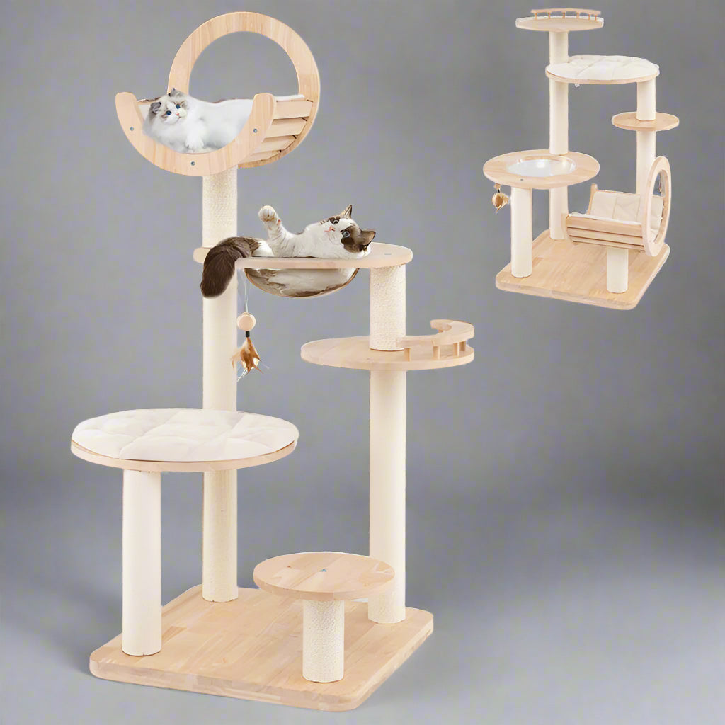 4-In-1 Large Wooden Cat Tower with Space Capsule Nest for Indoor Cats