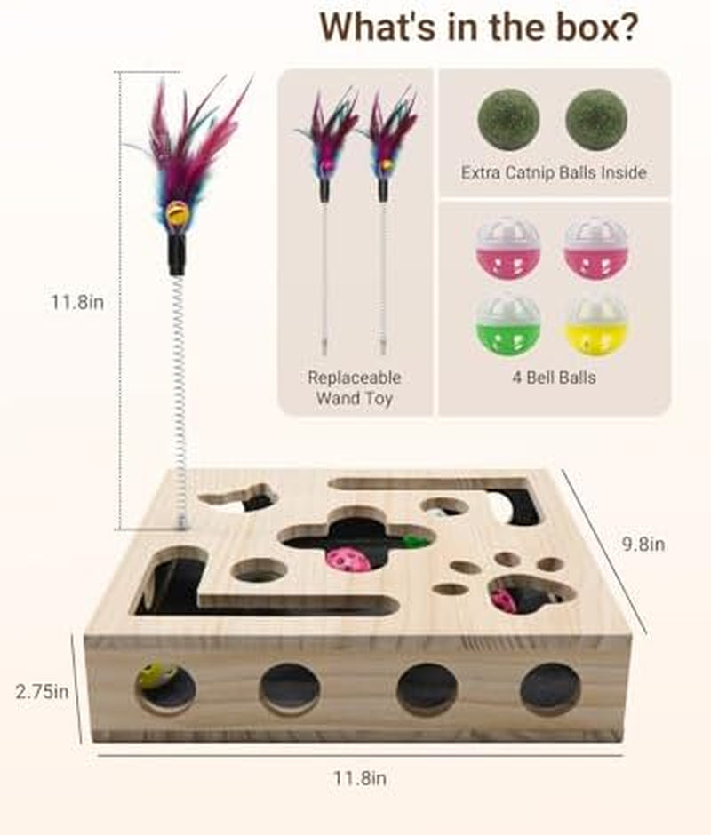 Cat Toys for Indoor Cats - Cat Nail File Box with Interactive Cat Toys, 2026 Upgraded Cat Puzzle Feeder Scratch Puzzle Toy for Indoor Cats, Natural Claw Care with 2 Wand Toys&Catnip Ball&4 Bell Ball