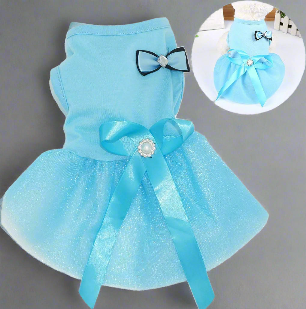 Dog Dresses for Small Medium Dog Cat Pet Dog Princess Tutu Dresses Dog Skirt Bow Crystal Belt Skirt Pet Clothes (Medium, Blue)