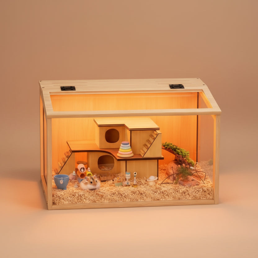 Wooden Hamster Cage with LED Lights