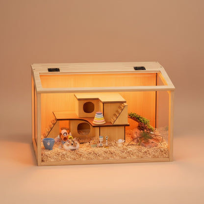 Wooden Hamster Cage with LED Lights