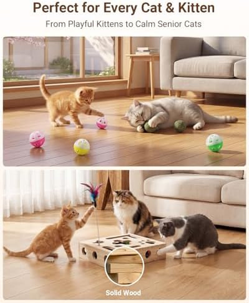 Cat Toys for Indoor Cats - Cat Nail File Box with Interactive Cat Toys, 2026 Upgraded Cat Puzzle Feeder Scratch Puzzle Toy for Indoor Cats, Natural Claw Care with 2 Wand Toys&Catnip Ball&4 Bell Ball