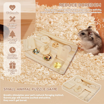 Small animal puzzle game for pets with a gerbil on a wooden background