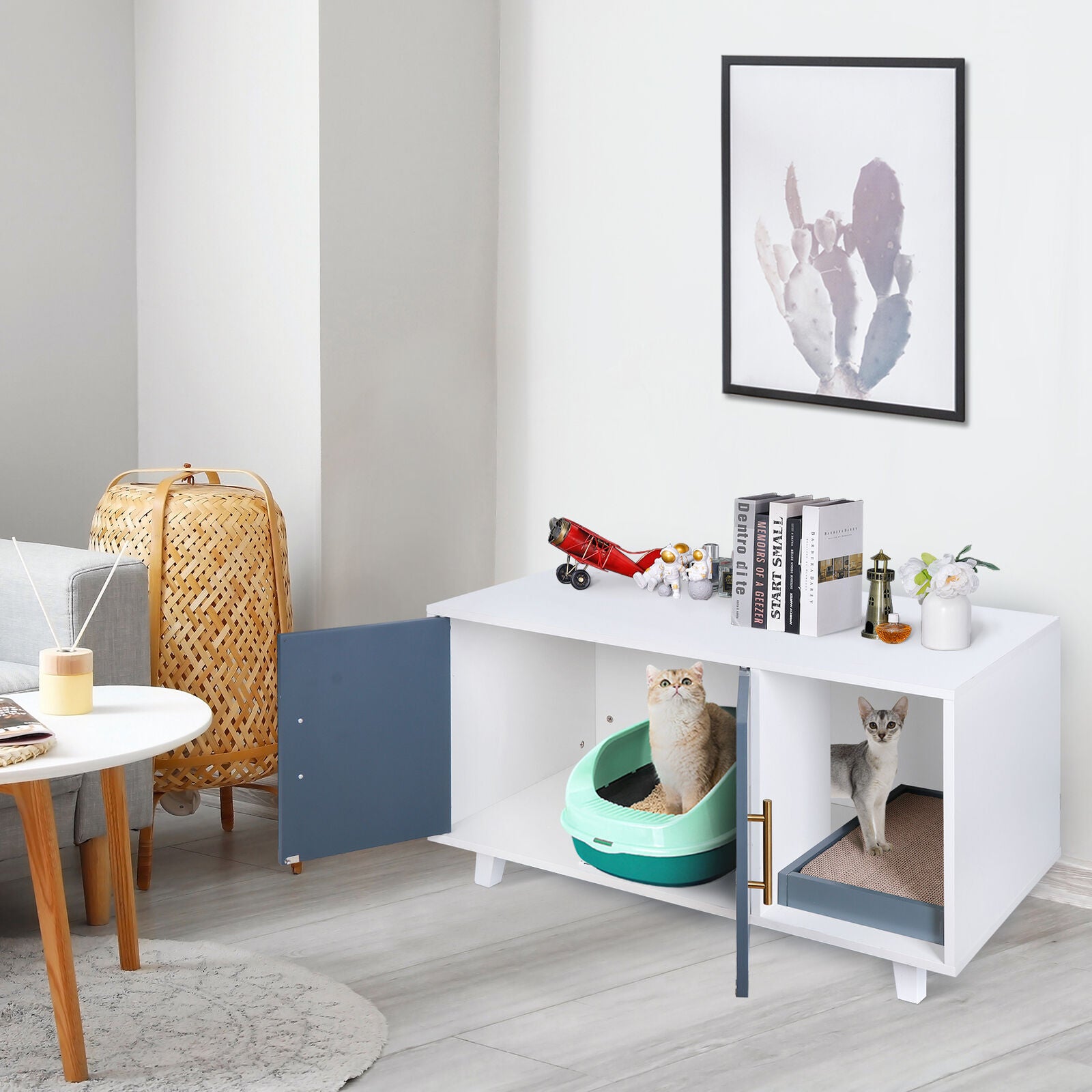 Modern Wood Pet Crate Cat Washroom Hidden Litter Box Enclosure Furniture House