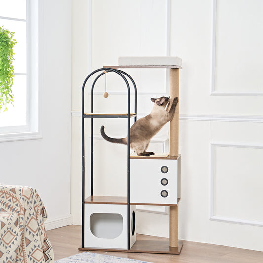 Cat Climbing Frame, Cat Tree, Modern Cat Tower, Multi-Level Cat Condo With 1 Cave, 2 Scratching Posts, Perch, for Indoor Cats