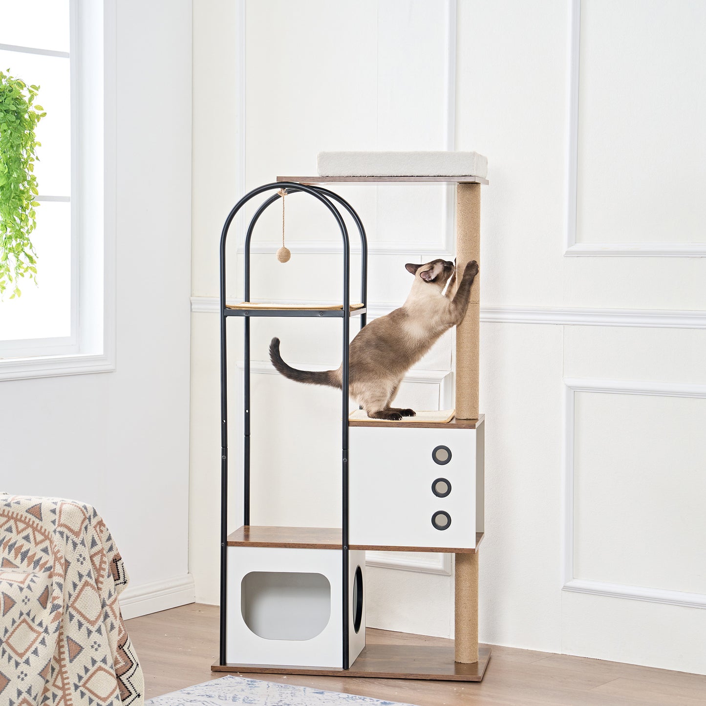 Cat Climbing Frame, Cat Tree, Modern Cat Tower, Multi-Level Cat Condo With 1 Cave, 2 Scratching Posts, Perch, for Indoor Cats