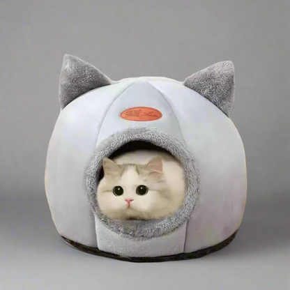 Cat Head Cave Bed | Cozy Pet Hideaway | Indoor Cat House with Removable Cushion