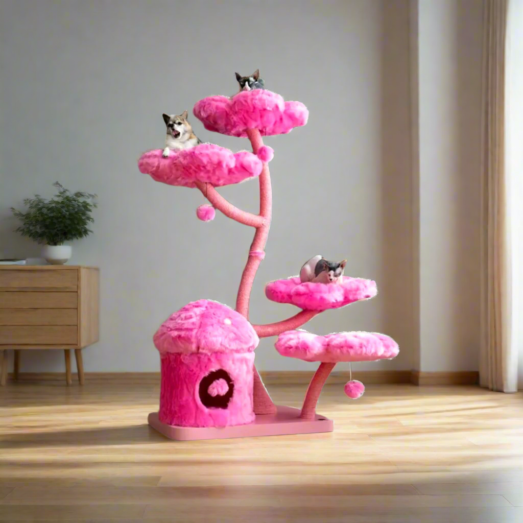 Pink Monotone Eden Cat Tree | 63" Luxury Cat Tower | Modern Floral Pet Furniture
