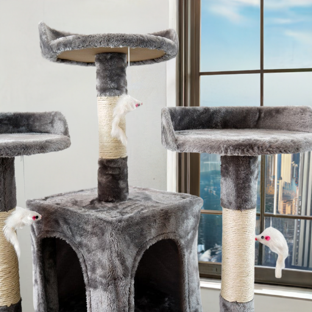 67" Premium Cat Tree Dark Gray | Large Multi-Level Cat Tower with Condos | Plush Cat Furniture