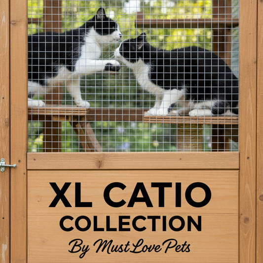 XL catio collection by Must Love Pets with two cats on a wooden structure.