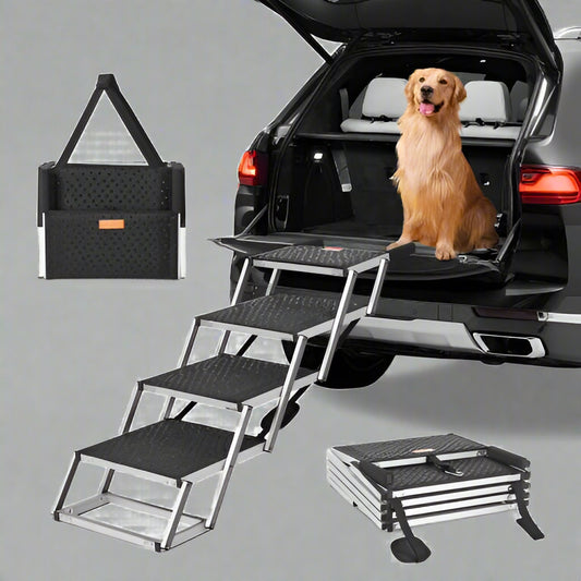 VEVOR Dog Stair for Cars 4-Step Folding Dog Steps Aluminum Loads up to 150 Lbs